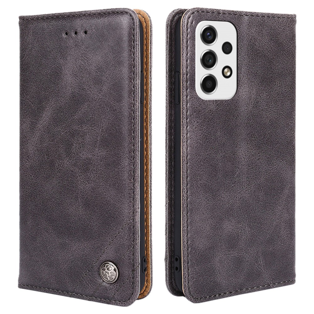 Retro Texture Triangle Stitching Line PU Leather Case Stand Flip Wallet Phone Cover for Samsung Galaxy A53 5G - Grey-1