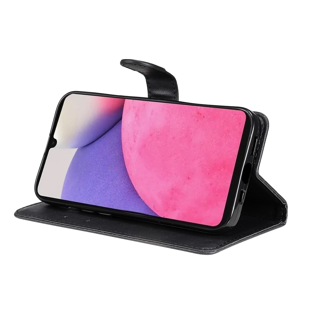 Solid Color Folio Flip PU Leather Stand Wallet Cover Drop-resistant Phone Case for Samsung Galaxy A33 5G - Black-5