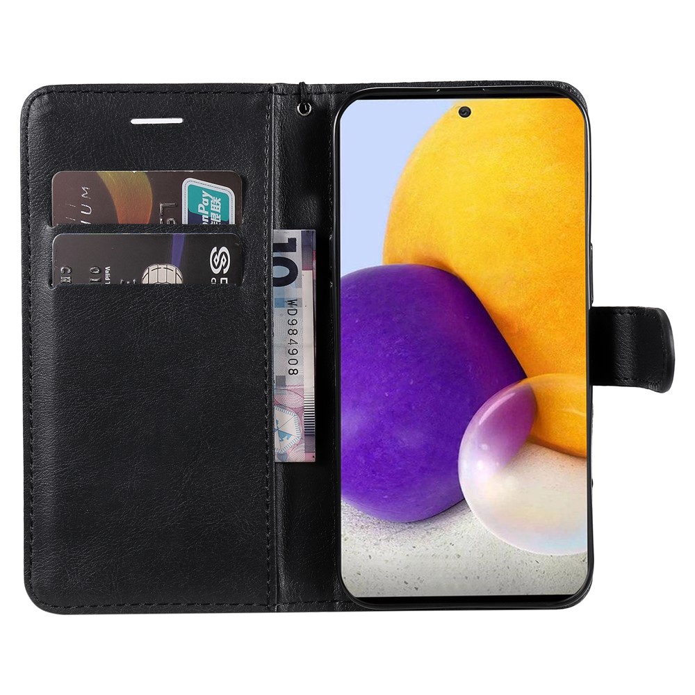 Solid Color Magnetic Clasp Shockproof PU Leather Shell Inner TPU Stand Wallet Phone Case for Samsung Galaxy A73 5G - Black-4