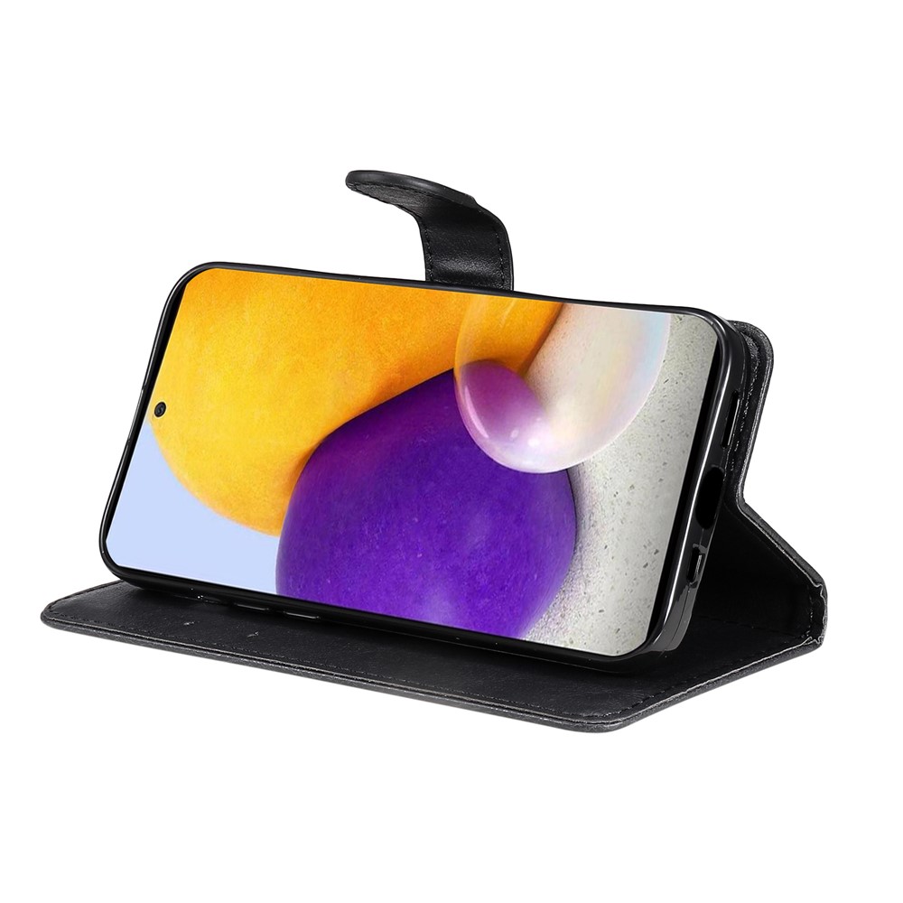 Solid Color Magnetic Clasp Shockproof PU Leather Shell Inner TPU Stand Wallet Phone Case for Samsung Galaxy A73 5G - Black-5