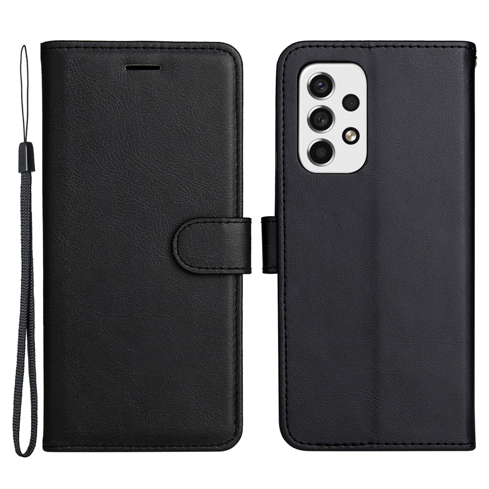 PU Leather + TPU Stand Wallet Shell Shockproof Solid Color Phone Case for Samsung Galaxy A53 5G - Black-1