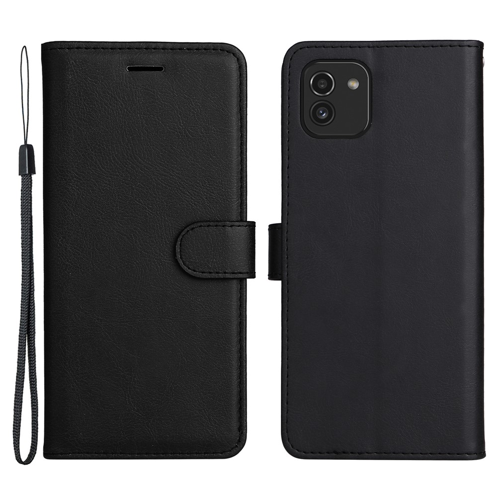 Stand Wallet Design Solid Color Full Protection PU Leather Phone Case for Samsung Galaxy A03 (166.5 x 75.98 x 9.14mm) - Black-1