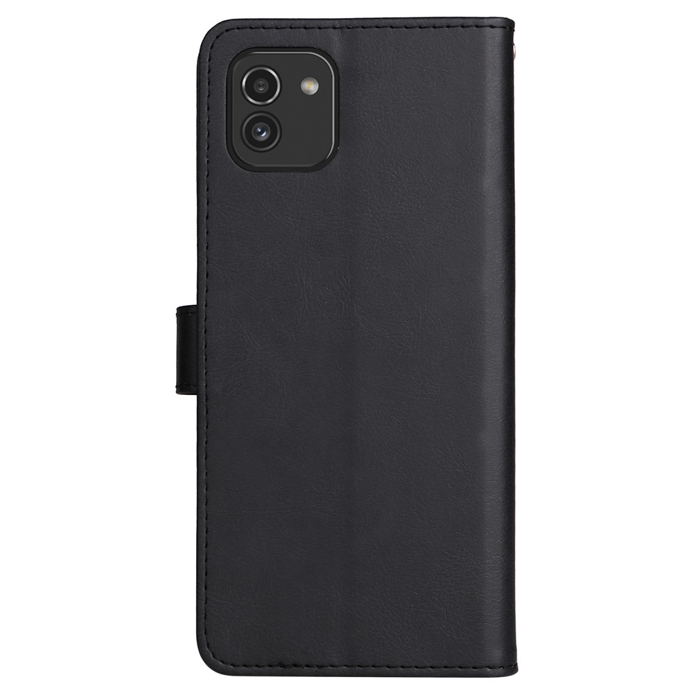 Stand Wallet Design Solid Color Full Protection PU Leather Phone Case for Samsung Galaxy A03 (166.5 x 75.98 x 9.14mm) - Black-3