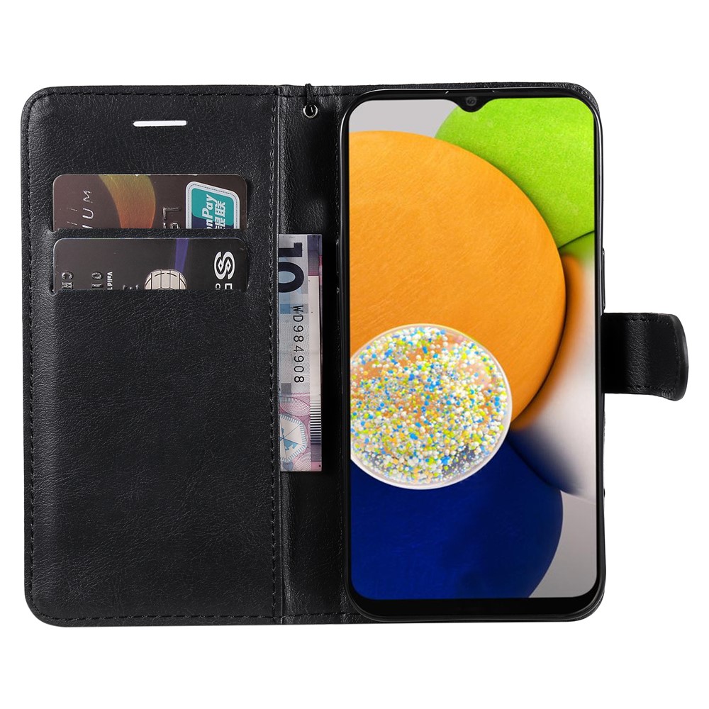 Stand Wallet Design Solid Color Full Protection PU Leather Phone Case for Samsung Galaxy A03 (166.5 x 75.98 x 9.14mm) - Black-4
