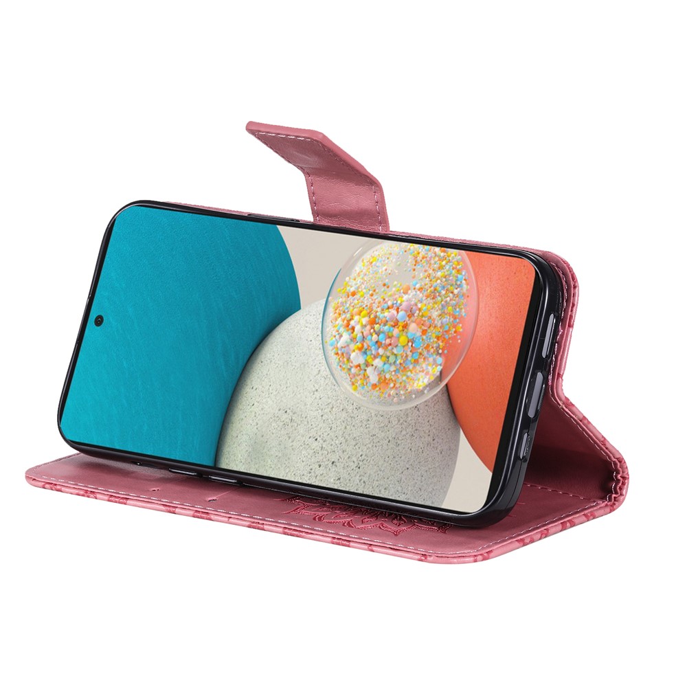 Imprinted Mandala Sun Pattern PU Leather Wallet Case Stand Shockproof Inner TPU Cover with Strap for Samsung Galaxy A53 5G - Pink-5