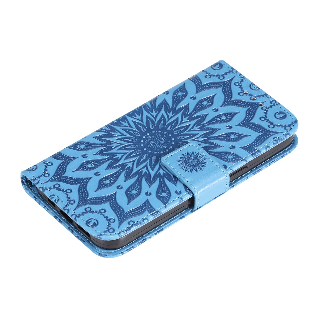 Full Protection Imprinted Mandala Sun Pattern PU Leather Case Stand Magnetic Flip Wallet Cover with Strap for Samsung Galaxy A03 (166.5 x 75.98 x 9.14mm) - Blue-7