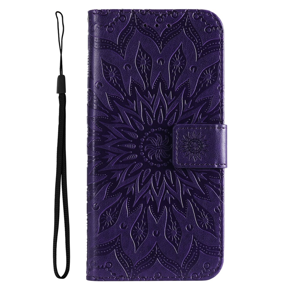 Mandala Sun Pattern Imprinted PU Leather Flip Cover Stand Magnetic Wallet Phone Case with Strap for Samsung Galaxy A13 4G / A13 Lite 4G - Purple-2