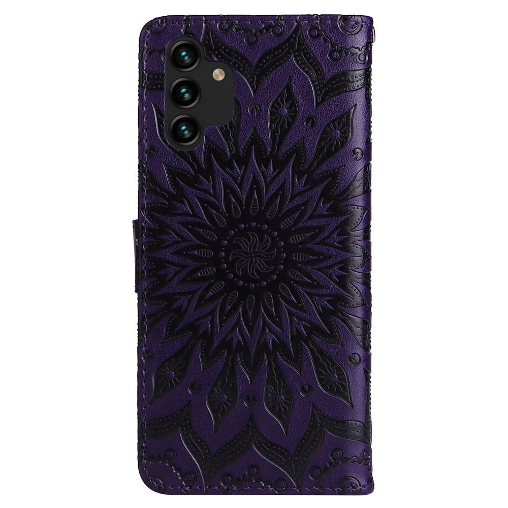 Mandala Sun Pattern Imprinted PU Leather Flip Cover Stand Magnetic Wallet Phone Case with Strap for Samsung Galaxy A13 4G / A13 Lite 4G - Purple-3