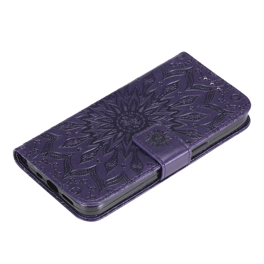 Mandala Sun Pattern Imprinted PU Leather Flip Cover Stand Magnetic Wallet Phone Case with Strap for Samsung Galaxy A13 4G / A13 Lite 4G - Purple-7