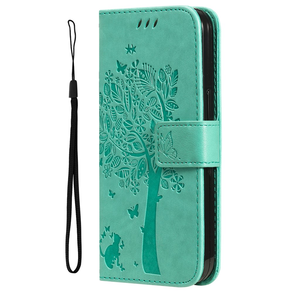 Cat Tree Pattern Imprinted PU Leather Wallet Case Flip Stand Magnetic Phone Cover with Strap for Samsung Galaxy A03 (166.5 x 75.98 x 9.14mm) - Green-2