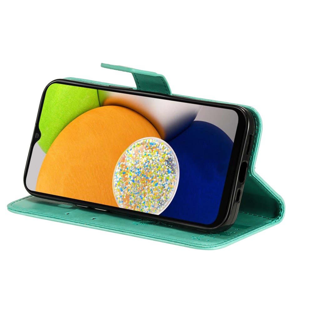 Cat Tree Pattern Imprinted PU Leather Wallet Case Flip Stand Magnetic Phone Cover with Strap for Samsung Galaxy A03 (166.5 x 75.98 x 9.14mm) - Green-6