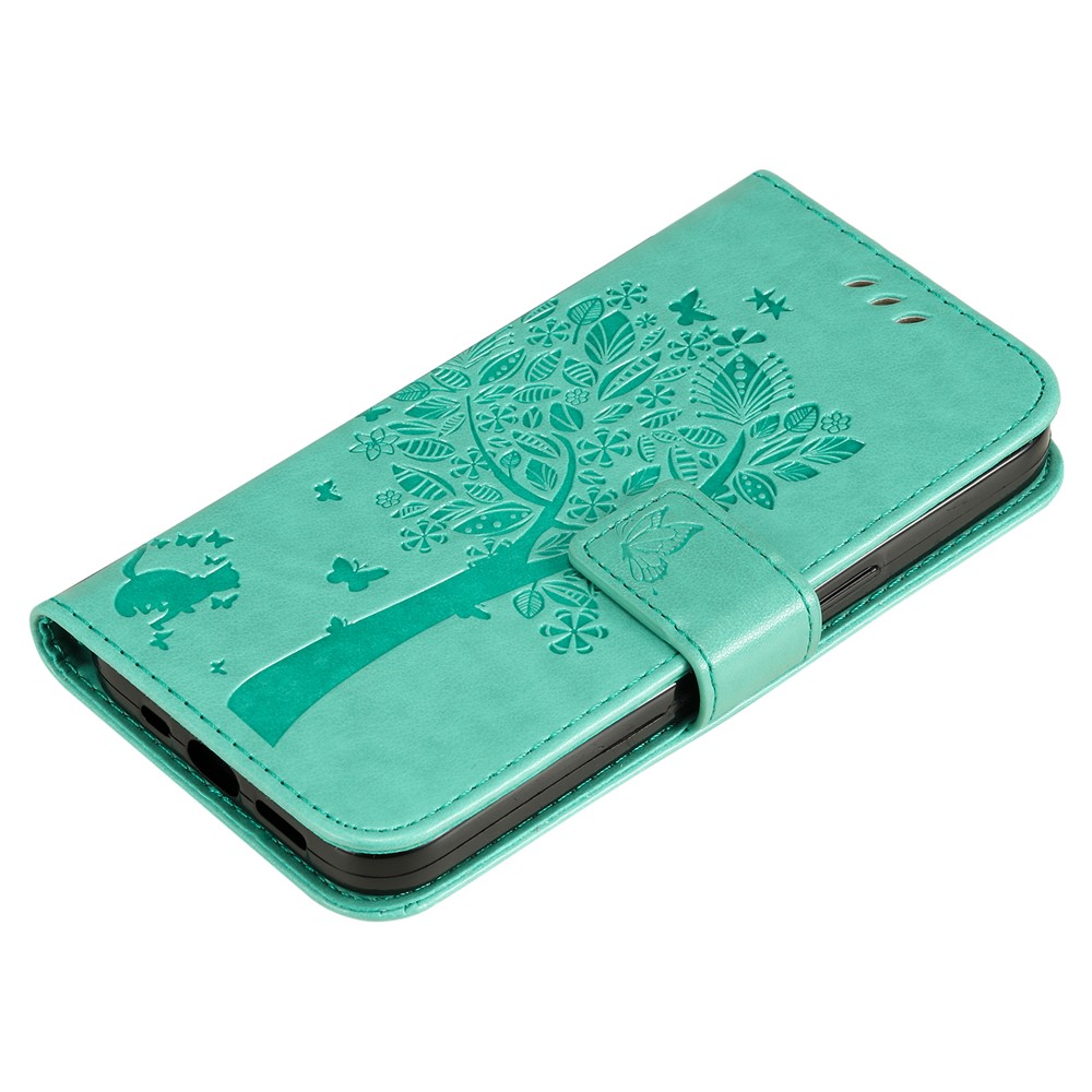 Cat Tree Pattern Imprinted PU Leather Wallet Case Flip Stand Magnetic Phone Cover with Strap for Samsung Galaxy A03 (166.5 x 75.98 x 9.14mm) - Green-7