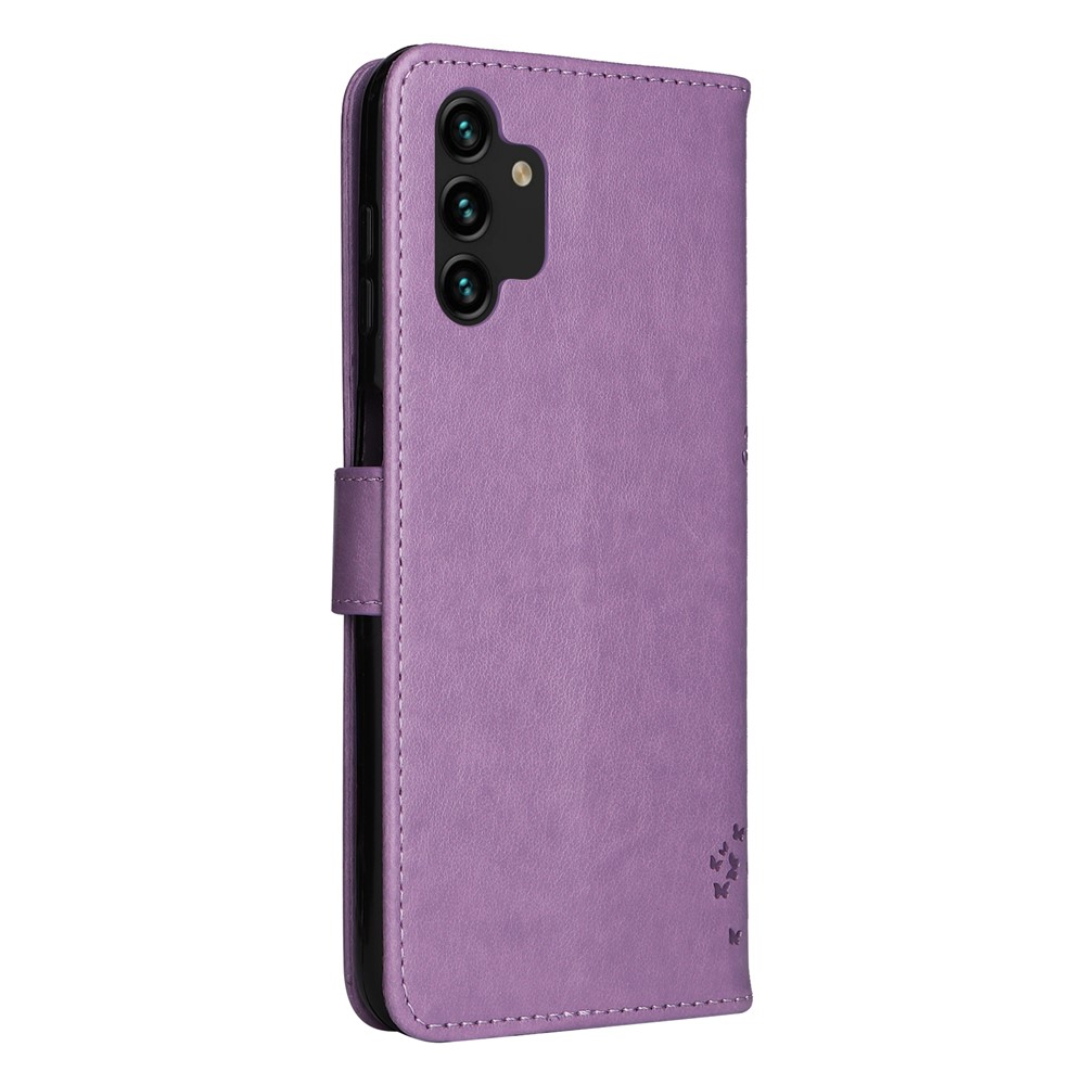 Cat Tree Pattern Imprinted PU Leather Flip Wallet Case Stand Inner TPU Shockproof Cover with Strap for Samsung Galaxy A13 4G/A13 Lite 4G - Light Purple-3