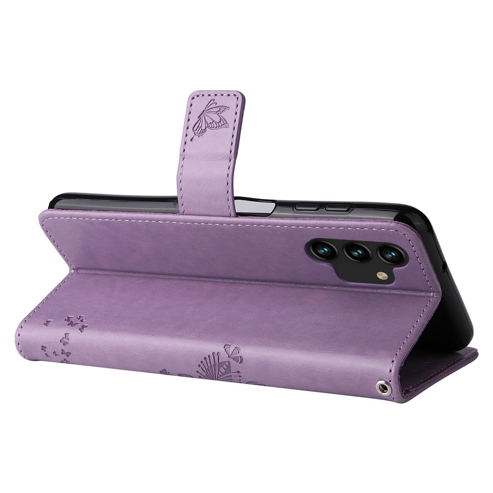 Cat Tree Pattern Imprinted PU Leather Flip Wallet Case Stand Inner TPU Shockproof Cover with Strap for Samsung Galaxy A13 4G/A13 Lite 4G - Light Purple-5