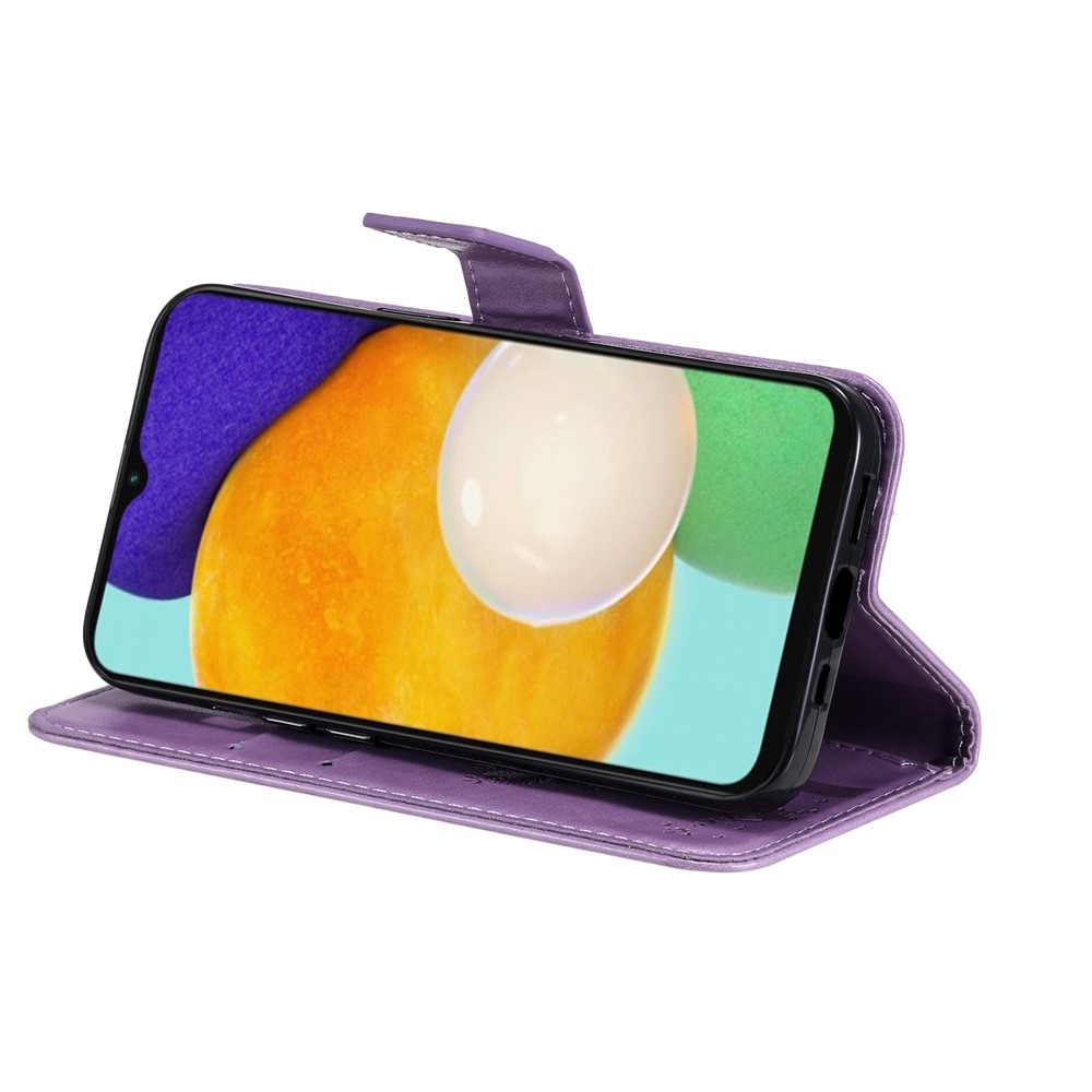 Cat Tree Pattern Imprinted PU Leather Flip Wallet Case Stand Inner TPU Shockproof Cover with Strap for Samsung Galaxy A13 4G/A13 Lite 4G - Light Purple-6
