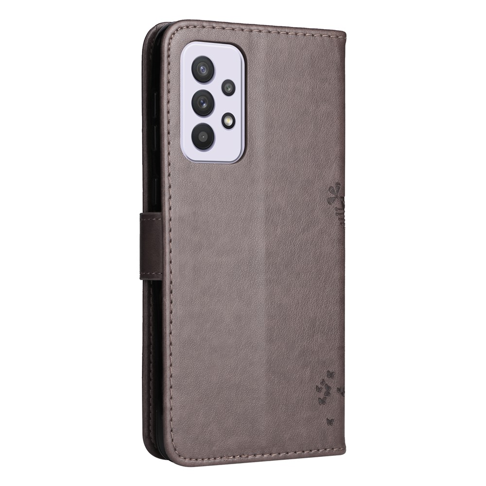 Cat Tree Pattern Imprinted PU Leather Magnetic Flip Cover Stand Wallet Phone Case with Strap for Samsung Galaxy A33 5G - Grey-3