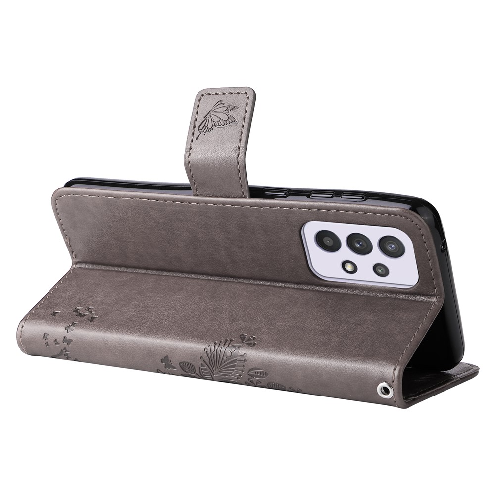 Cat Tree Pattern Imprinted PU Leather Magnetic Flip Cover Stand Wallet Phone Case with Strap for Samsung Galaxy A33 5G - Grey-5