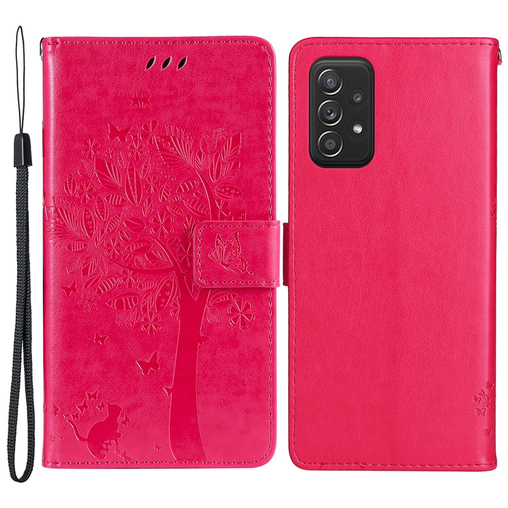 Scratch Resistant Cat Tree Pattern Imprinted PU Leather Case Stand Wallet Magnetic Flip Cover with Strap for Samsung Galaxy A73 5G - Rose-1