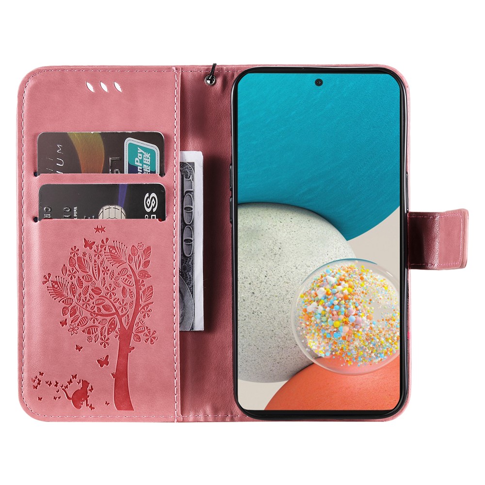 Wallet Design Cat Tree Pattern Imprinted PU Leather Case Stand Magnetic Flip Shockproof Cover with Strap for Samsung Galaxy A53 5G - Pink-4