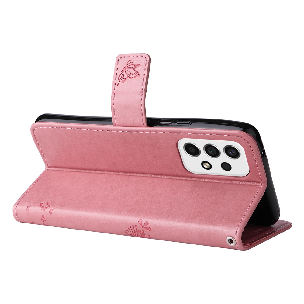 Wallet Design Cat Tree Pattern Imprinted PU Leather Case Stand Magnetic Flip Shockproof Cover with Strap for Samsung Galaxy A53 5G - Pink-5