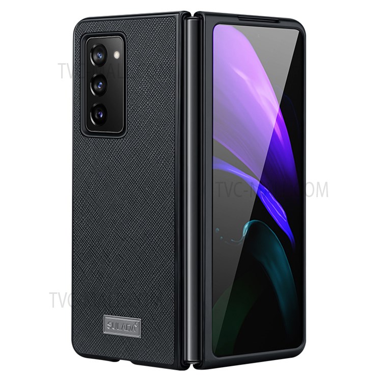 SULADA Anti-Scratch Cross Texture PU Leather Coating PC Cell Phone Case for Samsung W21 5G/Galaxy Z Fold2 5G - Black-1