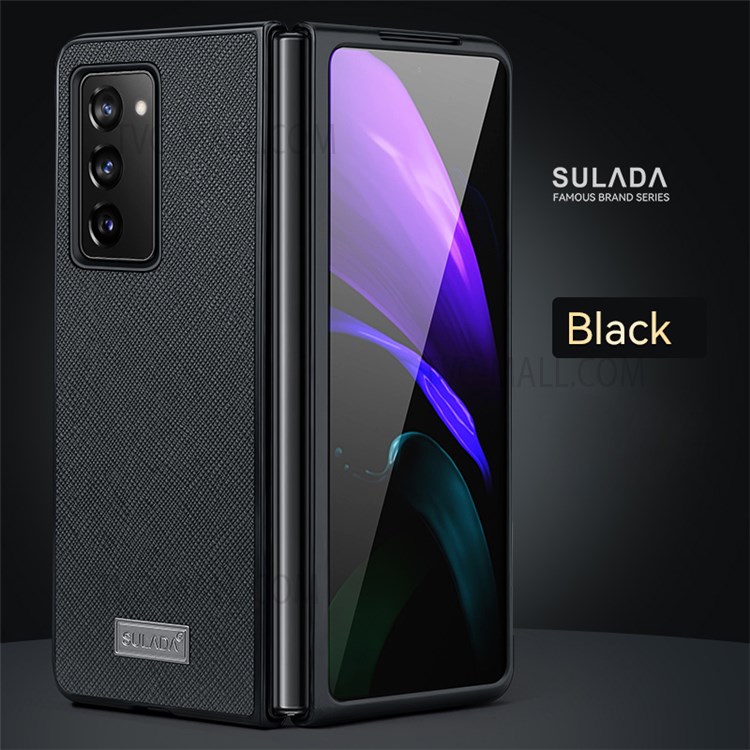 SULADA Anti-Scratch Cross Texture PU Leather Coating PC Cell Phone Case for Samsung W21 5G/Galaxy Z Fold2 5G - Black-2
