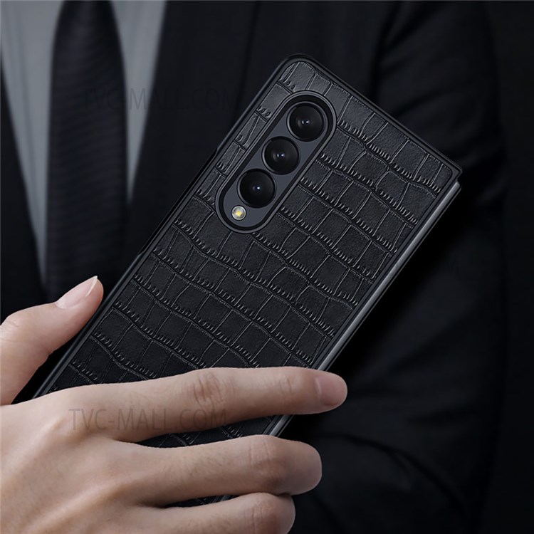 SULADA Stylish Crocodile Texture PU Leather Coating PC Protective Phone Case for Samsung W21 5G/Galaxy Z Fold2 5G - Black-4
