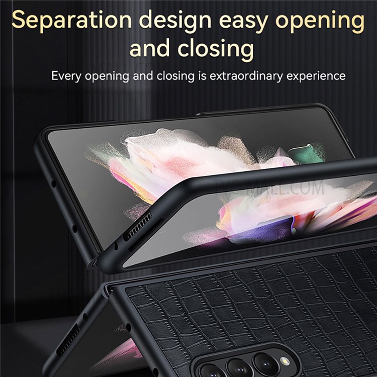 SULADA Stylish Crocodile Texture PU Leather Coating PC Protective Phone Case for Samsung W21 5G/Galaxy Z Fold2 5G - Black-5