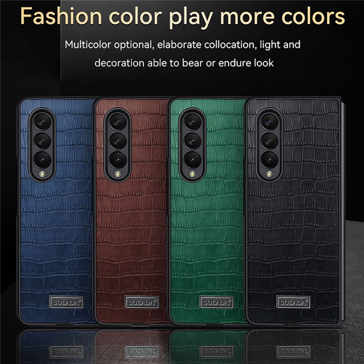 SULADA Stylish Crocodile Texture PU Leather Coating PC Protective Phone Case for Samsung W21 5G/Galaxy Z Fold2 5G - Black-6