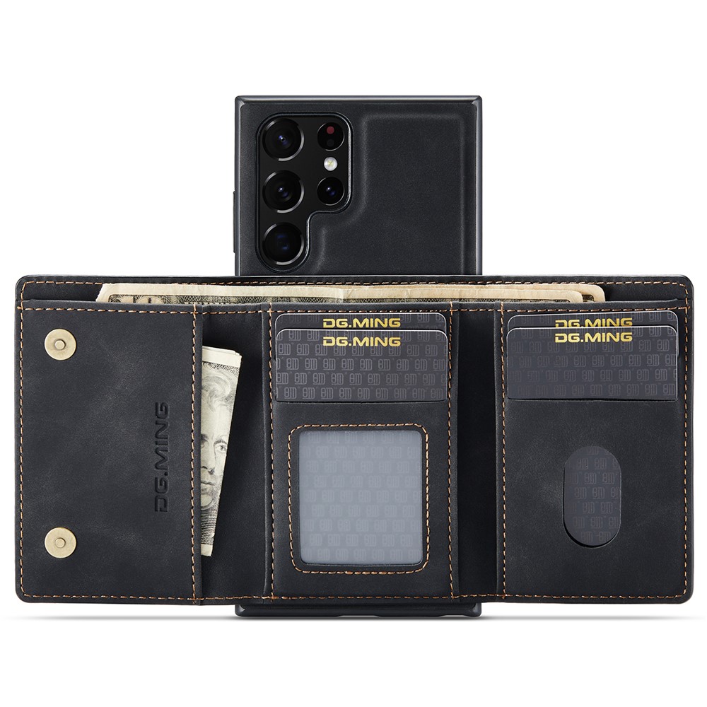DG.MING M1 Series Detachable 2-in-1 Wallet Phone Case Support Wireless Charging Hybrid Phone Protector for Samsung Galaxy S22 Ultra 5G - Black-5