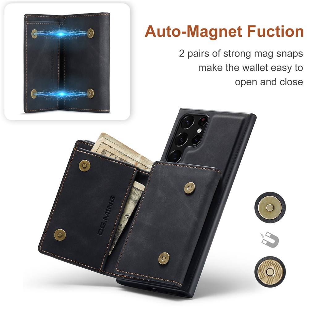 DG.MING M1 Series Detachable 2-in-1 Wallet Phone Case Support Wireless Charging Hybrid Phone Protector for Samsung Galaxy S22 Ultra 5G - Black-6