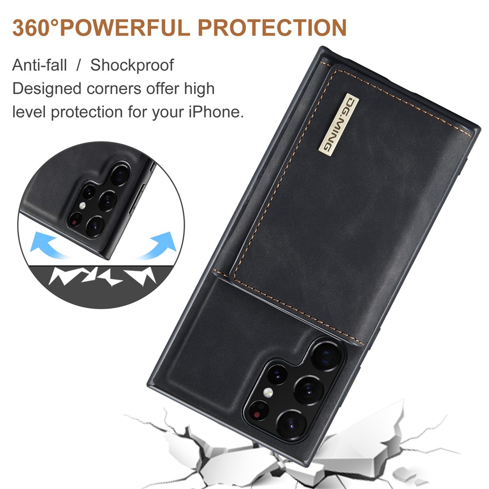DG.MING M1 Series Detachable 2-in-1 Wallet Phone Case Support Wireless Charging Hybrid Phone Protector for Samsung Galaxy S22 Ultra 5G - Black-8