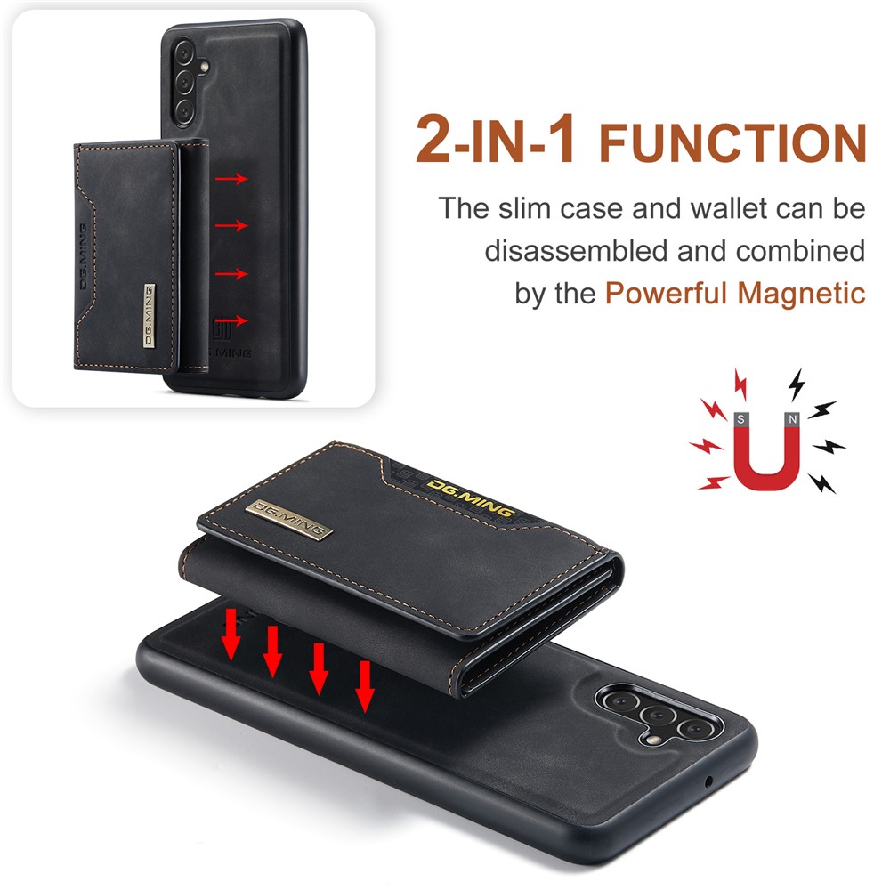 DG.MING M2 Series Scratch-resistant Well-protected Phone Cover Magnetic 2-in-1 Wallet Phone Case Support Wireless Charging for Samsung Galaxy A13 5G - Black-8