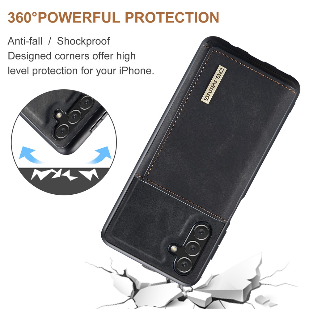 DG.MING M1 Series Support Wireless Charging Detachable 2-in-1 Wallet Drop-proof Mobile Phone Case for Samsung Galaxy A13 5G - Black-9