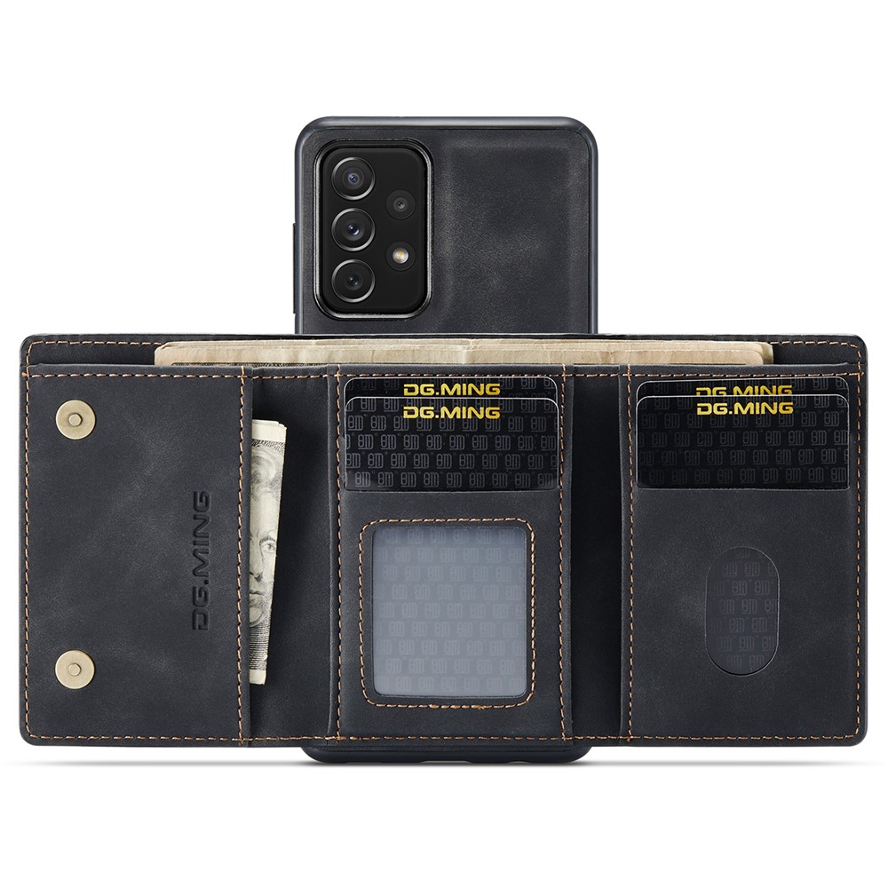 DG.MING M1 Series Drop-proof Well-protected Support Wireless Charging Detachable 2-in-1 Wallet Cell Phone Case for Samsung Galaxy A73 5G - Black-6
