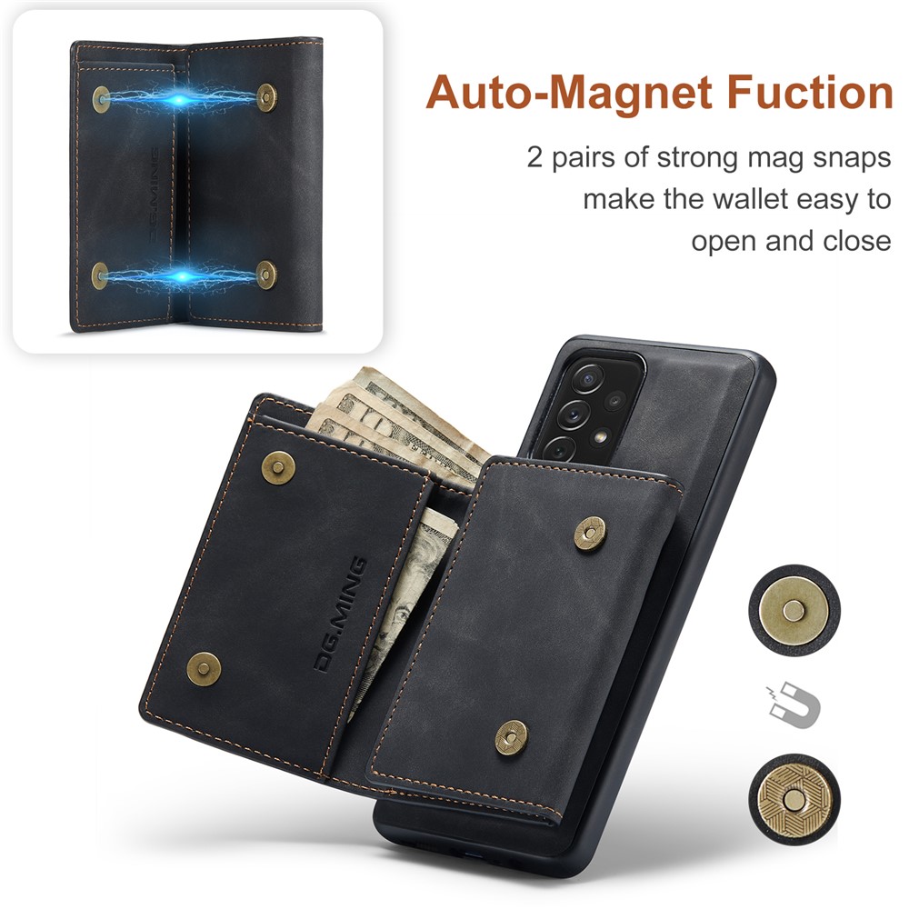 DG.MING M1 Series Drop-proof Well-protected Support Wireless Charging Detachable 2-in-1 Wallet Cell Phone Case for Samsung Galaxy A73 5G - Black-7
