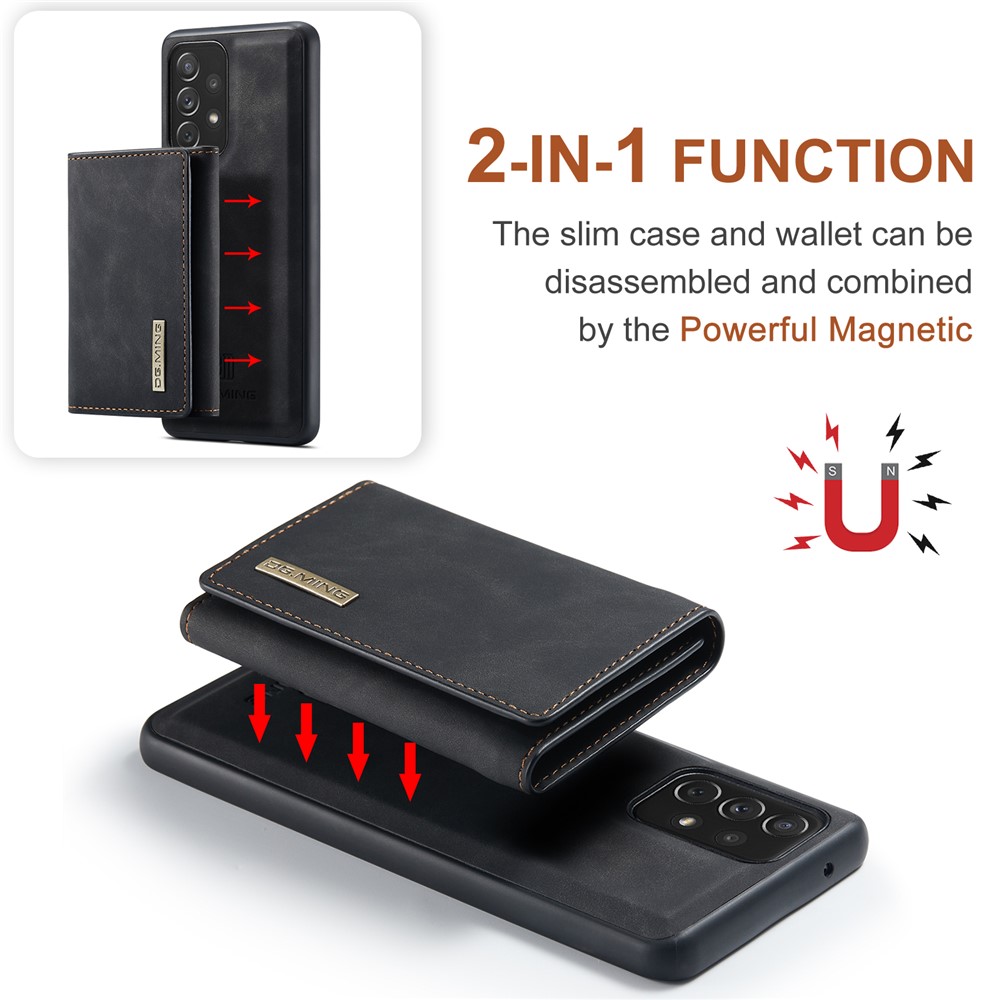 DG.MING M1 Series Drop-proof Well-protected Support Wireless Charging Detachable 2-in-1 Wallet Cell Phone Case for Samsung Galaxy A73 5G - Black-8