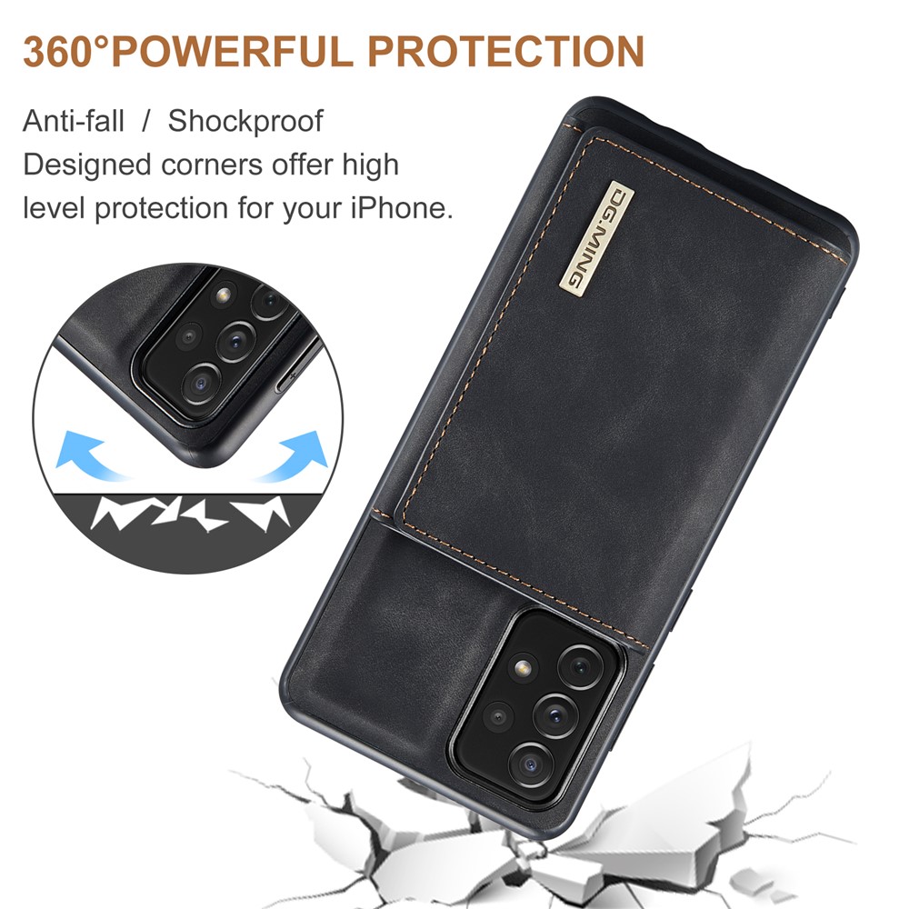 DG.MING M1 Series Drop-proof Well-protected Support Wireless Charging Detachable 2-in-1 Wallet Cell Phone Case for Samsung Galaxy A73 5G - Black-9