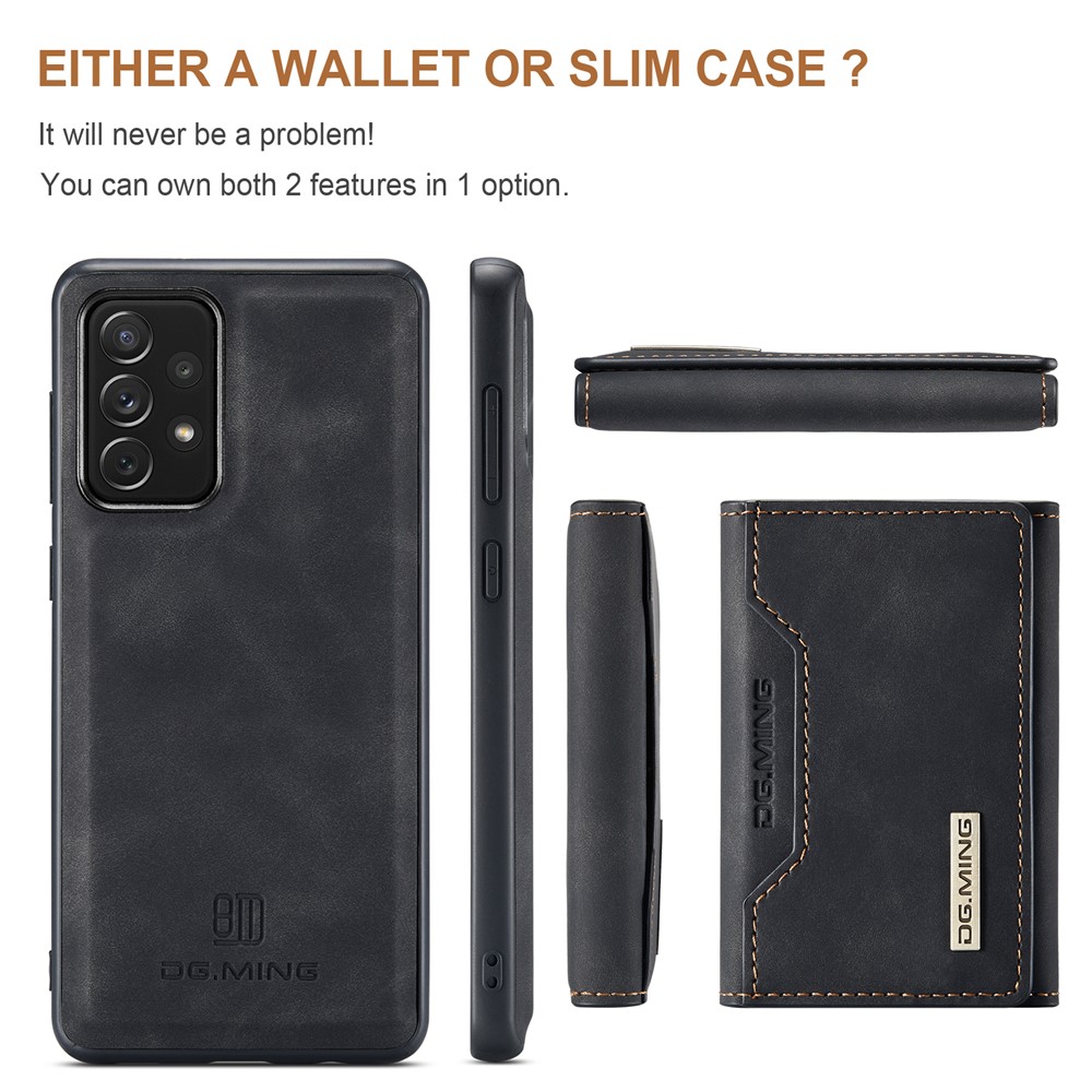 DG.MING M2 Series Detachable Wallet Phone Case 2-in-1 Wireless Charging All-Inclusive Hybrid Phone Protector for Samsung Galaxy A73 5G - Black-6