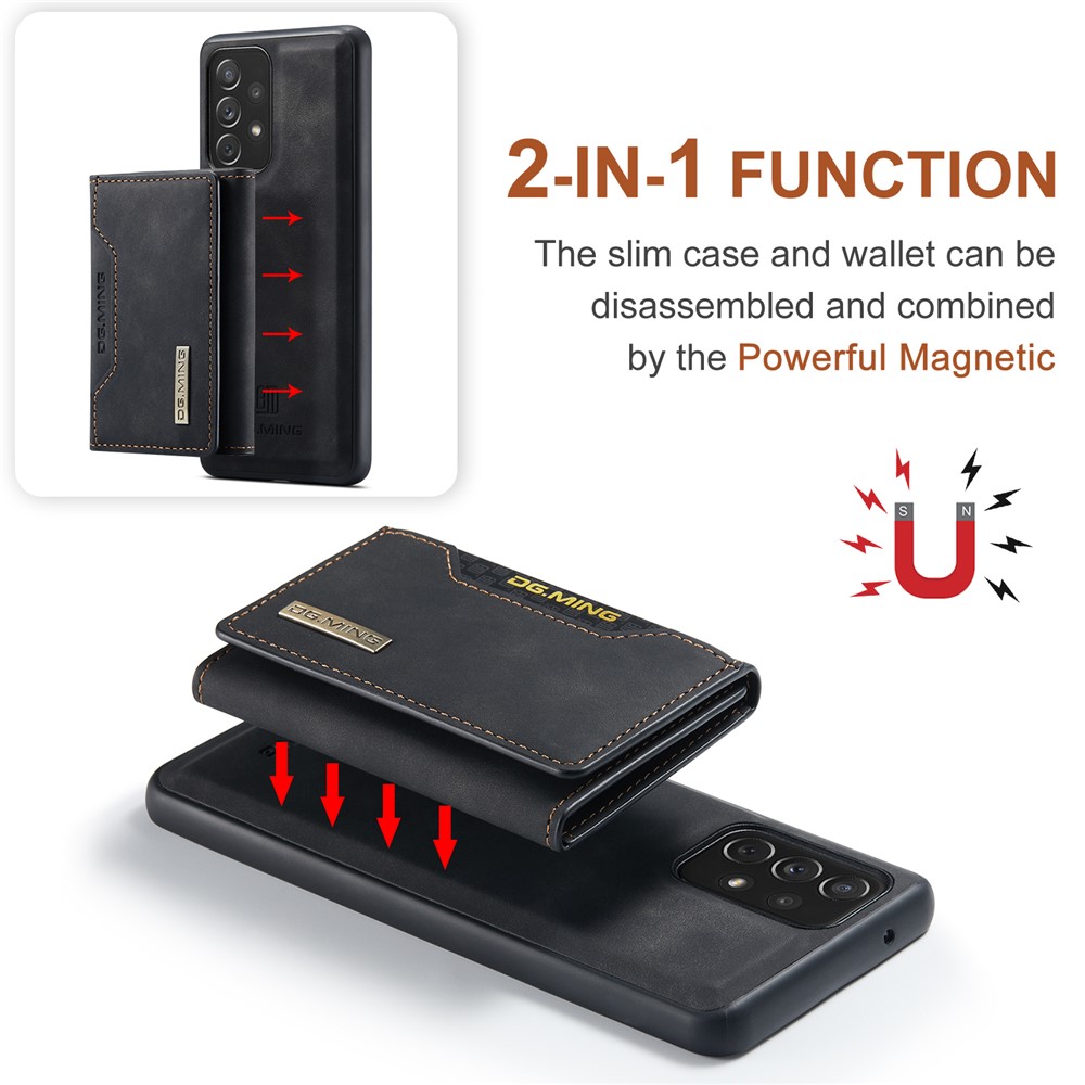 DG.MING M2 Series Detachable Wallet Phone Case 2-in-1 Wireless Charging All-Inclusive Hybrid Phone Protector for Samsung Galaxy A73 5G - Black-8