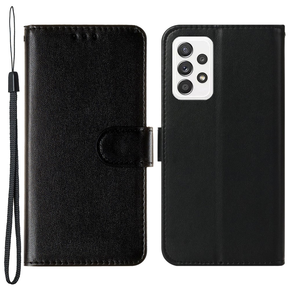 Solid Color Magnetic Closure Flip Scratch Proof Leather Protective Wallet Shell Horizontal Stand Case for Samsung Galaxy A53 5G - Black-1