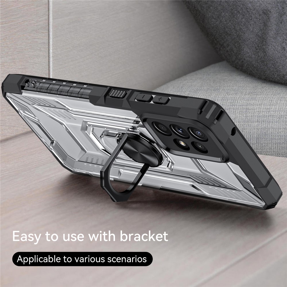 RUGGED SHIELD Ring Kickstand Anti-fall Hard PC + Soft TPU Hybrid Mobile Phone Shell Cover for Samsung Galaxy A72 4G/5G - Black-2