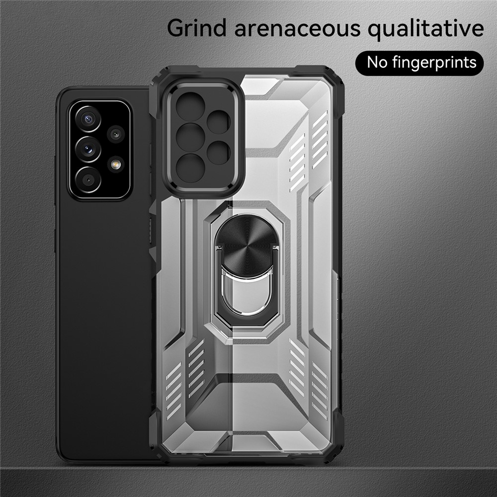 RUGGED SHIELD Ring Kickstand Anti-fall Hard PC + Soft TPU Hybrid Mobile Phone Shell Cover for Samsung Galaxy A72 4G/5G - Black-4