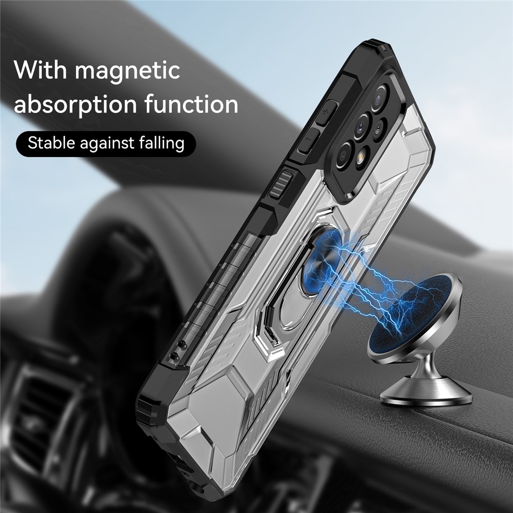 RUGGED SHIELD Ring Kickstand Anti-fall Hard PC + Soft TPU Hybrid Mobile Phone Shell Cover for Samsung Galaxy A72 4G/5G - Black-5