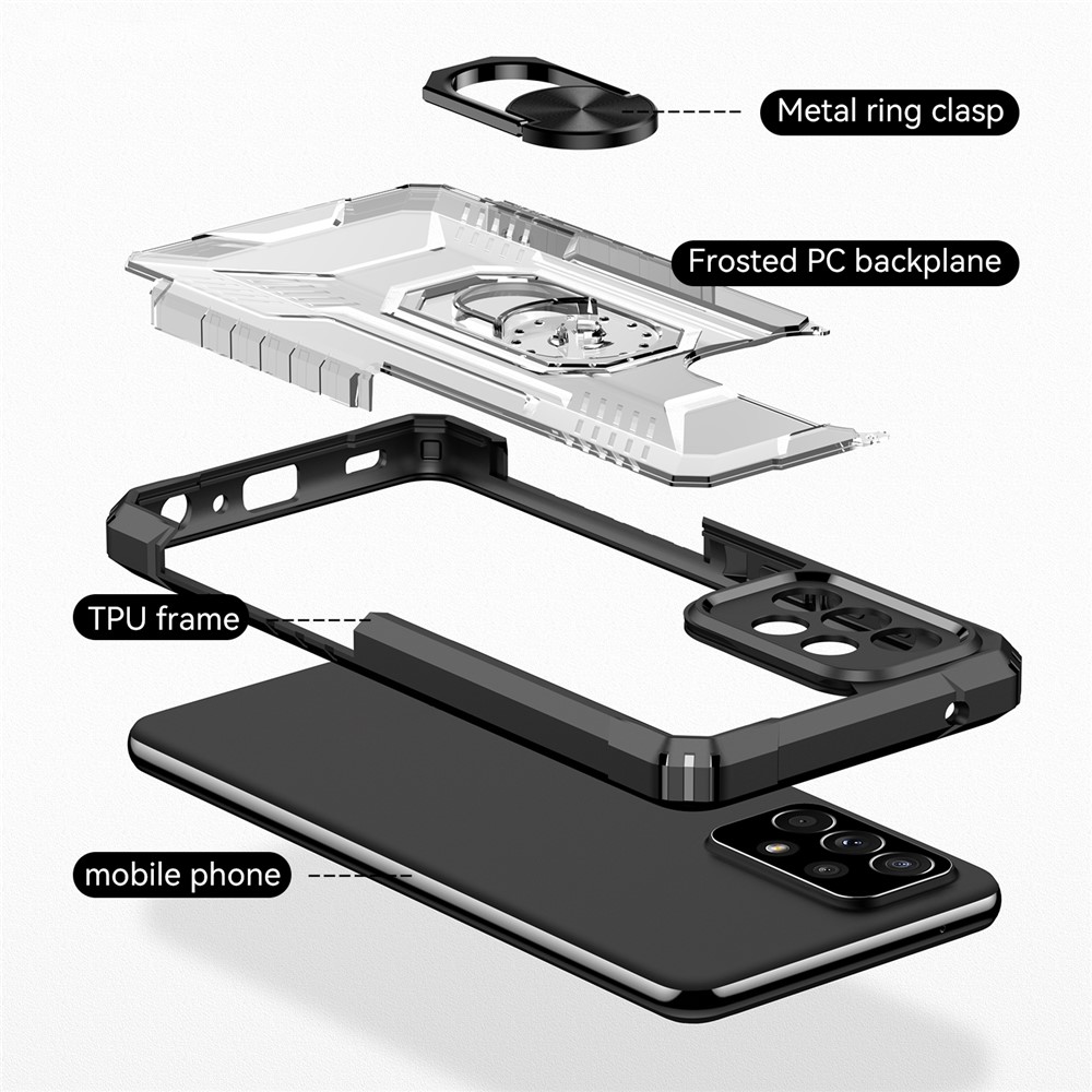 RUGGED SHIELD Ring Kickstand Anti-fall Hard PC + Soft TPU Hybrid Mobile Phone Shell Cover for Samsung Galaxy A72 4G/5G - Black-6