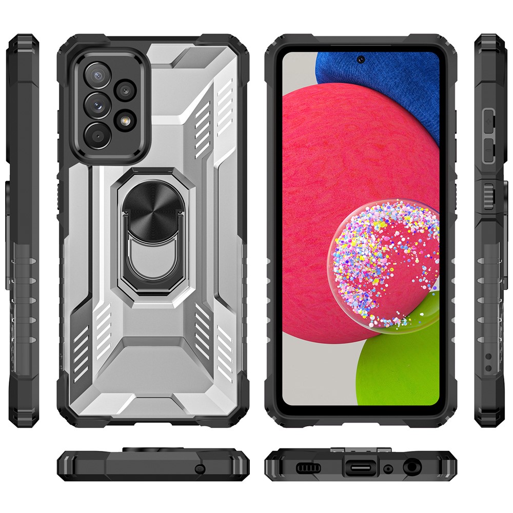 RUGGED SHIELD Ring Kickstand Anti-fall Hard PC + Soft TPU Hybrid Mobile Phone Shell Cover for Samsung Galaxy A72 4G/5G - Black-8