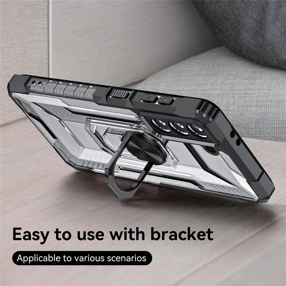 RUGGED SHIELD Anti-fall Protection Hard PC + Soft TPU Phone Case Ring Kickstand Cover for Samsung Galaxy S21+ 5G - Black-2