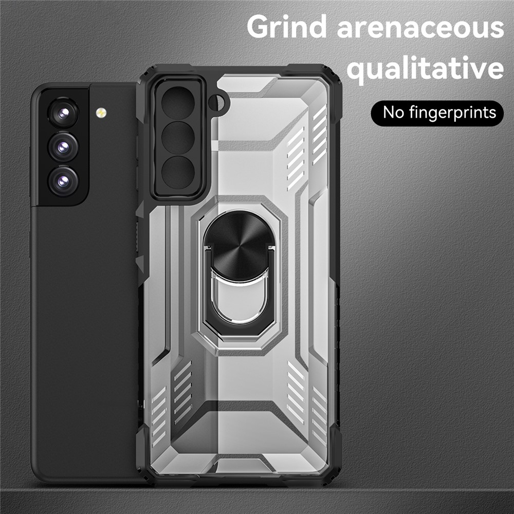 RUGGED SHIELD Anti-fall Protection Hard PC + Soft TPU Phone Case Ring Kickstand Cover for Samsung Galaxy S21+ 5G - Black-4