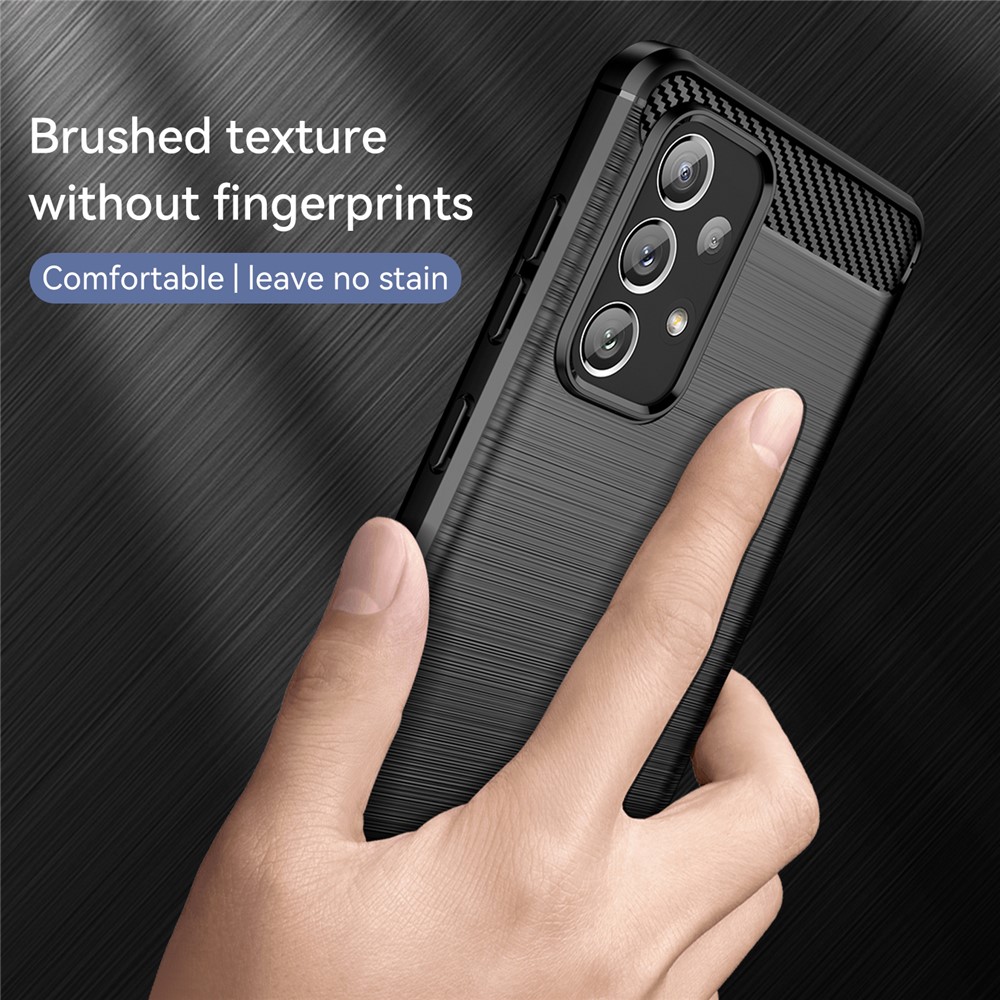 Anti-scratch Shockproof TPU Case Brushed Surface Carbon Fiber Texture Phone Cover for Samsung Galaxy A73 5G - Black-3
