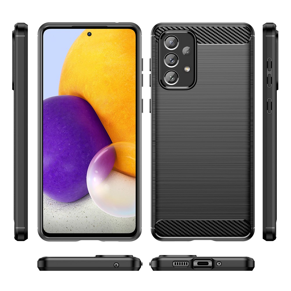 Anti-scratch Shockproof TPU Case Brushed Surface Carbon Fiber Texture Phone Cover for Samsung Galaxy A73 5G - Black-7